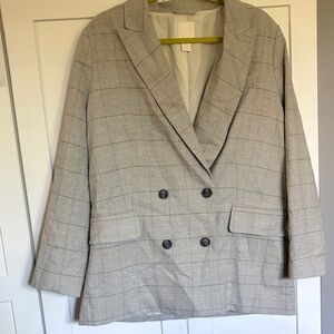 H&M Gray Checkered Double-Breasted Blazer